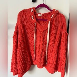 POL Vibrant Tangerine V-Neck Hoodie Sweater